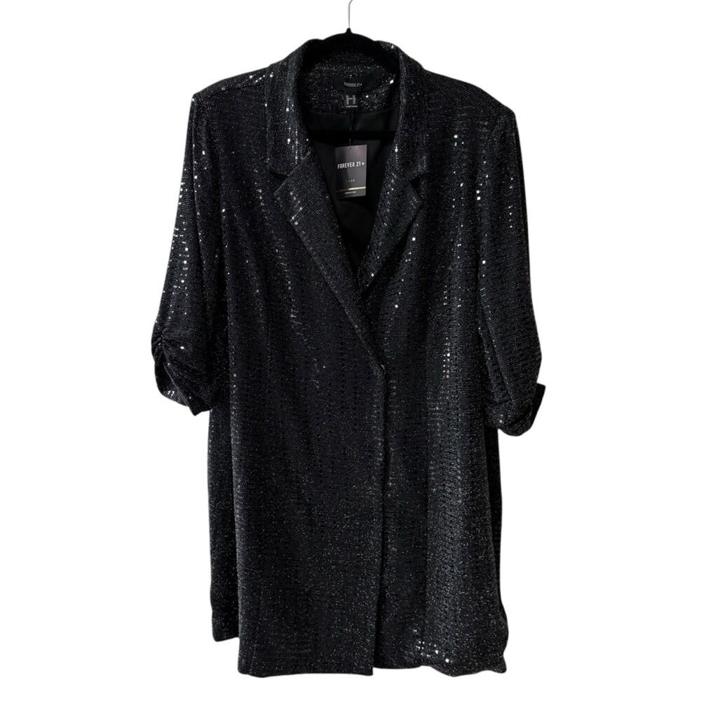 Forever 21 Double Breasted Collared 3/4 Sleeve Sequin Jacket Black Size 2X Plus